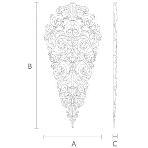 vertical artistic floral acanthus scrolls wood onlay applique baroque style - 2